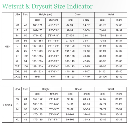 ATBShop Mystic Wetsuit Size Guide ATBShop Mystic Wetsuit Size Chart