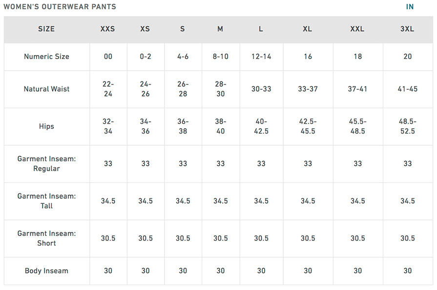 Burton Society Pants Size Chart