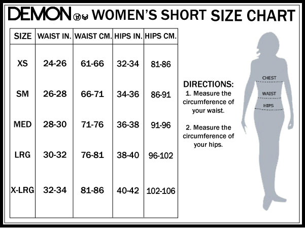 Womens Size Guide for Snowboard Padded Shorts