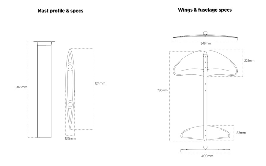 Liquid Force Rocket Foil V2 Hydrofoil Kit kitesurfing kiteboard hydrofoil dimensions