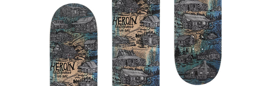 Heroin Field Day Skateboard Deck Teal Yellow 8.5in