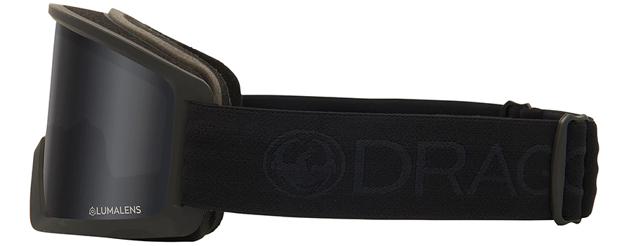Dragon DX3 Blackout Luma Lens Dark Smoke Snow Goggles in listing side view