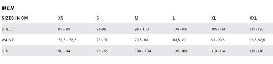 Mystic Apparel Mens Size Chart