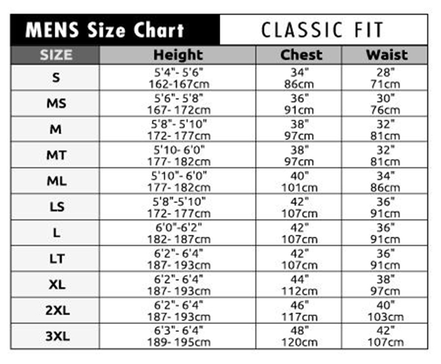 C-Skins Mens Wetsuit Size Chart