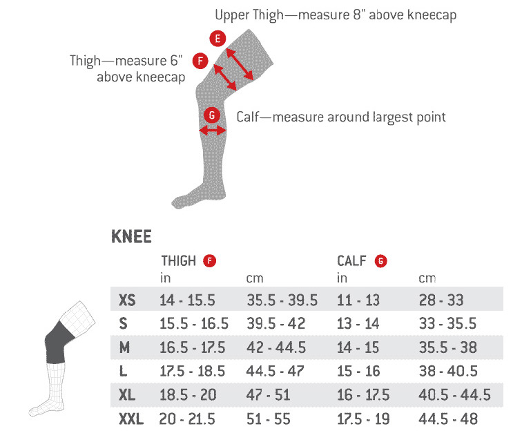 G-Form E-Line Knee Pad Black Sizing Guide