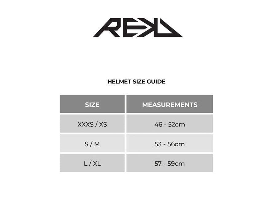 Rekd Helmet 2.0 Elite Junior sizing guide