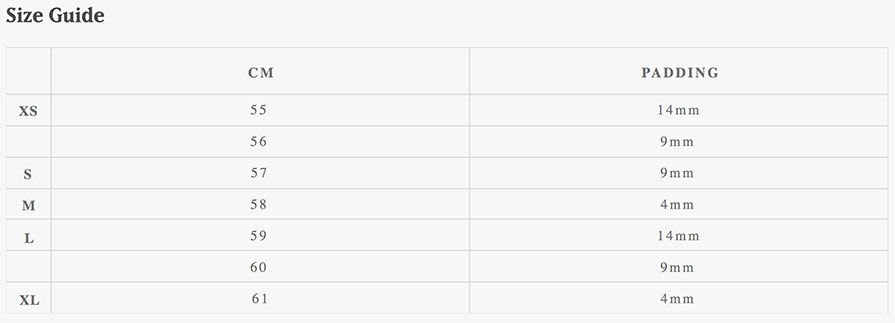 Mystic MK8 X Helmet Sizing Chart