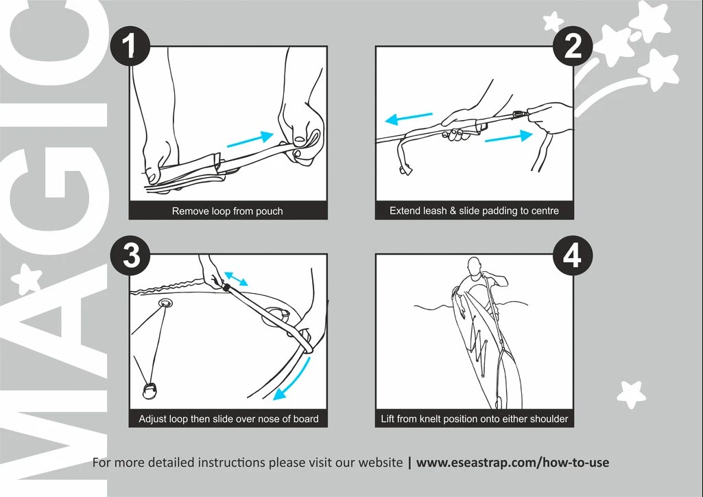 ESea Waist Leash with Quick Release and Board Carry Instructions