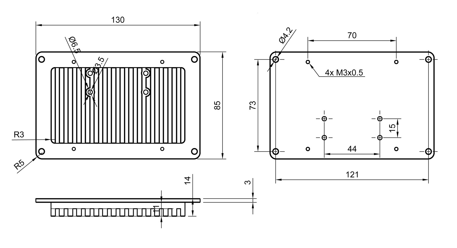 ATBShop Simple ESC Heatsink for Unity and FSESC Drawing Sizes