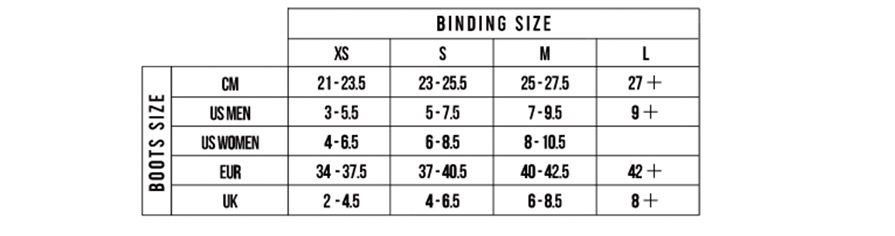 Flux XF Team Mens Snowboard Binding size chart