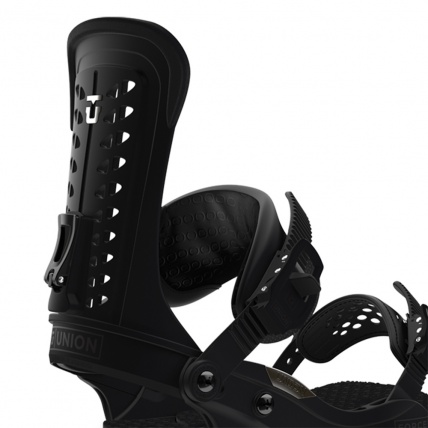 Union Force Snowboard Bindings in Black hi back close up