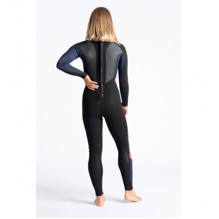 C-Skins Womens Element 3:2 Back Zip Full Wetsuit in Black Slate Coral BACK
