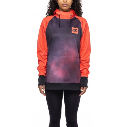 686 Womens Bonded Fleece Pullover Hoody Hot Coral Colourblock