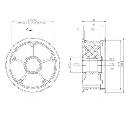 MBS Rockstar Pro II Aluminium Hub Specs Drawing