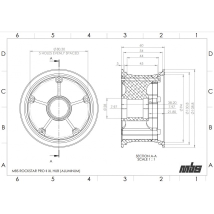 MBS Rockstar Pro II XL Aluminium Hub Drawing Dimensions